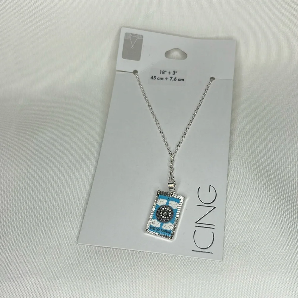 Icing The Wheel of Fortune Tarot Card Pendant Necklace Silver